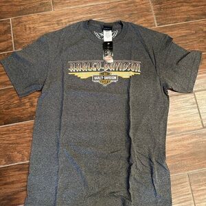 New Vintage Harley-Davidson Charcoal Tee for Men, Logo on Front and Back,  Large